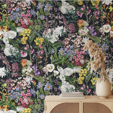 Papier peint vintage botanique floral foncé coloré - VINTAGE BOTANICAL