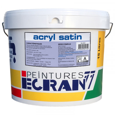 Peinture professionnelle acrylique, satin, intérieur et extérieur, pour murs, plafonds, acryl satin - Couleur et conditionnement au choix