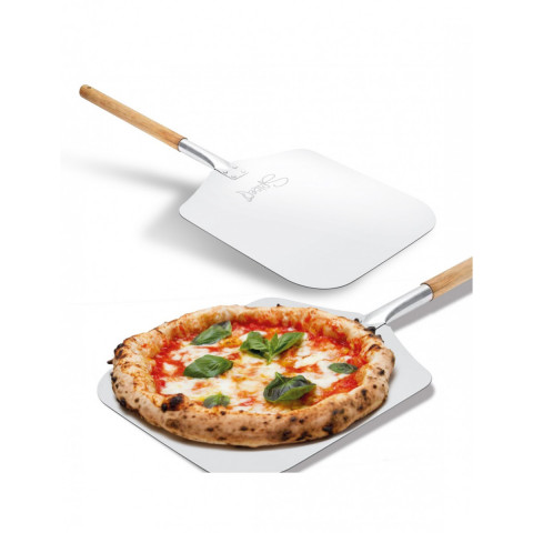 Pelle à pizza spice rectangulaire alu spatule alimentaire manche en bois  30.5x30.5x66cm - Distriartisan