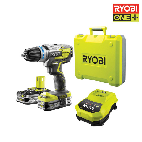 Perceuse-visseuse Brushless RYOBI OnePlus Lithium-ion - 2 batteries 2.5 Ah - Chargeur - Coffret - R18DDBL-LL25B