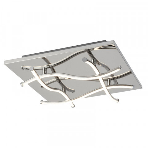 Plafonnier carré modern, chrome et acrylique, 4 ampoules