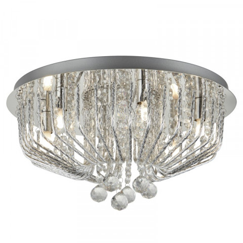 Plafonnier mela 23 cm, en chrome et cristal, 6 ampoules