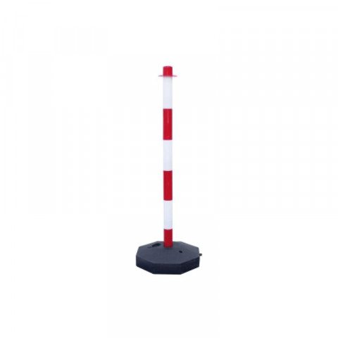 Poteaux économiques ø 40mm en plastique avec base à lester de 29x29cm hauteur 85cm coloris rouge, blanc et noir lot de 2