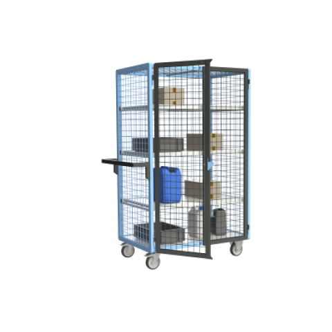 Servante grillagée 4 côtés verrouillable avec 3 étagères plateau bois 1000 x 600 mm 250 kg - 880725126