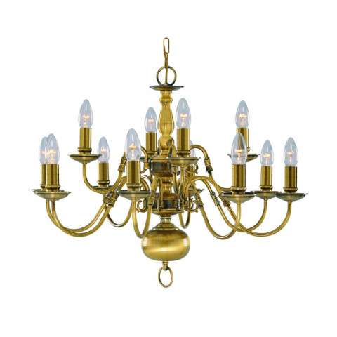 Suspension 12 ampoules flemish, en laiton antique