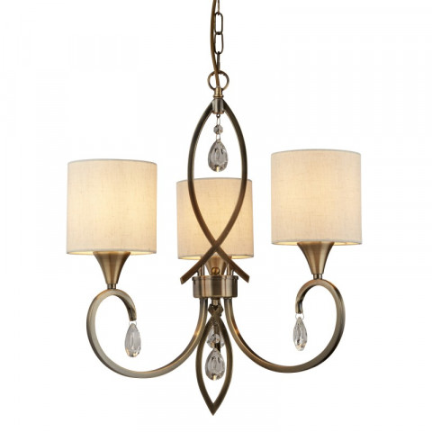 Suspension alberto, laiton antique et cristal, 3 ampoules