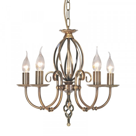 Suspension artisan, laiton antique, 5 ampoules