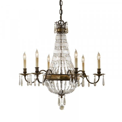 Suspension bellini, bronze oxydé et cristal, 6 ampoules