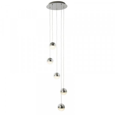 Suspension marbles, chrome et verre, 5 ampoules