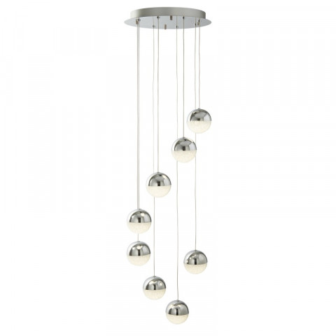 Suspension marbles, chrome et verre, 8 ampoules