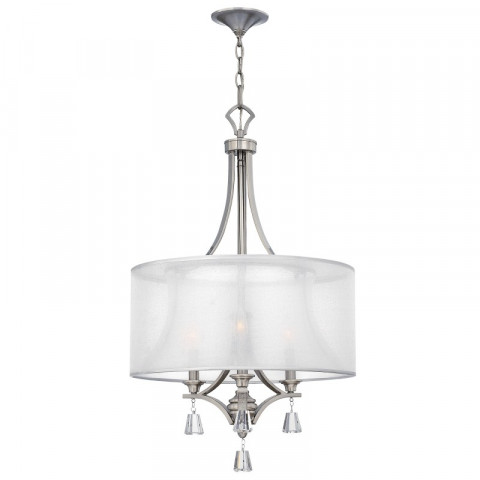 Suspension mime, nickel brossé et cristal, 3 ampoules