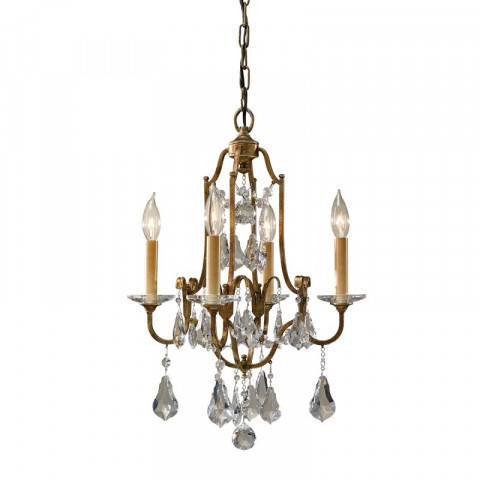 Suspension valentina, bronze oxydé, décors en cristal, 4 éclairages