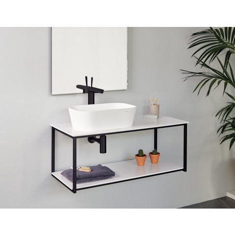 meuble suspendu uno metal pour vasque a poser noir 80 x 45 cm distriartisan