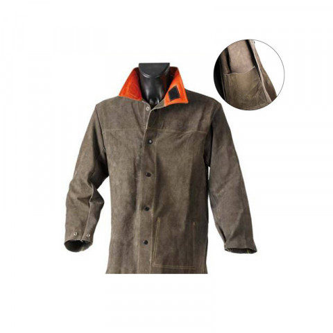 Veste cuir croute jack pour tous travaux de bricolage couleur brun avec double coutures et poche renforcée - taille xl
