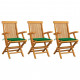 Chaises de jardin avec coussins 3 pcs bois de teck - Couleur des coussins au choix Vert