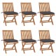 Chaises pliables de jardin avec coussins teck solide - Couleur des coussins et nombre de chaises au choix 6 places