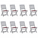 Chaises pliables d'extérieur 8 pcs avec coussins bois d'acacia - Couleur des coussins au choix Rouge-bordeaux