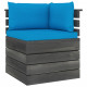 Canapé d'angle palette de jardin bois de pin avec coussin - Couleur des coussins au choix Bleu-clair