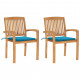 Chaises de jardin 2 pcs avec coussins, bois de teck - Couleur au choix Bleu