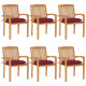 Chaises de jardin empilables avec coussins 6 pcs teck solide - Couleur des coussins au choix Rouge-foncé