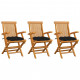 Chaises de jardin avec coussins 3 pcs bois de teck - Couleur des coussins au choix Noir