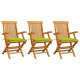 Chaises de jardin avec coussins 3 pcs bois de teck - Couleur des coussins au choix Vert Vif