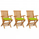 Chaises de jardin avec coussins 3 pcs bois de teck - Couleur des coussins au choix Vert Vif