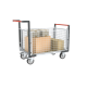 Chariot modulaire grillagé 2 dossiers + 2 ridelles, plateau bois 1200 x 800 mm, roues rectangle 500 kg 