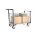 Chariot modulaire grillagé 2 dossiers + 2 ridelles, plateau bois avec tapis caoutchouc 1200 x 800 mm 500 kg 