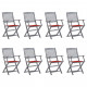 Chaises pliables d'extérieur 8 pcs avec coussins bois d'acacia - Couleur des coussins au choix Rouge