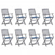 Chaises pliables d'extérieur 8 pcs avec coussins bois d'acacia - Couleur des coussins au choix Bleu-royal