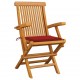 Chaises de jardin bois de teck massif avec coussins - Couleur des coussins et nombre de chaises au choix Rouge