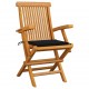 Chaises de jardin bois de teck massif avec coussins - Couleur des coussins et nombre de chaises au choix Noir