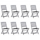 Chaises pliables d'extérieur 8 pcs avec coussins bois d'acacia - Couleur des coussins au choix Noir