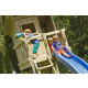 Aire de jeux en bois beach hut avec rampe d'escalade 