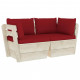 Canapé palette à 2 places de jardin avec coussins bois d'épicéa - Couleur au choix Rouge-foncé