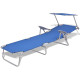 Transat chaise longue bain de soleil lit de jardin terrasse meuble d'extérieur avec auvent acier bleu helloshop26 02_0012263 