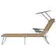 Transat chaise longue bain de soleil lit de jardin terrasse meuble d'extérieur pliable avec auvent acier taupe helloshop26 02_0012814 