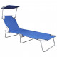 Chaise longue pliable avec auvent bleu aluminium 