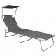 Chaise longue pliable avec auvent gris aluminium 