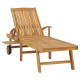 Transat chaise longue bain de soleil lit de jardin terrasse meuble d'extérieur avec table bois de teck solide helloshop26 02_0012609 
