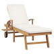 Transat chaise longue bain de soleil lit de jardin terrasse meuble d'extérieur 195 cm avec coussin bois de teck solide crème helloshop26 02_0012429 