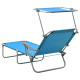 Transat chaise longue bain de soleil lit de jardin terrasse meuble d'extérieur 188 cm avec auvent acier bleu helloshop26 02_0012264 