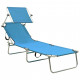 Chaise longue pliable avec auvent bleu aluminium 