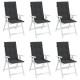 Coussins de chaise de jardin à dossier haut lot de 6 noir tissu 