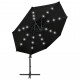 Parasol déporté avec mât et lumières led noir 300 cm 