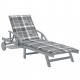 Chaise longue de jardin avec coussin bois d'acacia solide - Couleur au choix Carreaux-gris