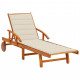 Chaise longue de jardin avec coussin bois d'acacia solide - Couleur au choix Crème