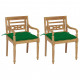 Chaises batavia 2 pcs avec coussins bois de teck - Couleur au choix Vert