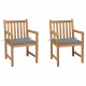 Chaises de jardin 2 pcs avec coussins gris bois de teck massif 